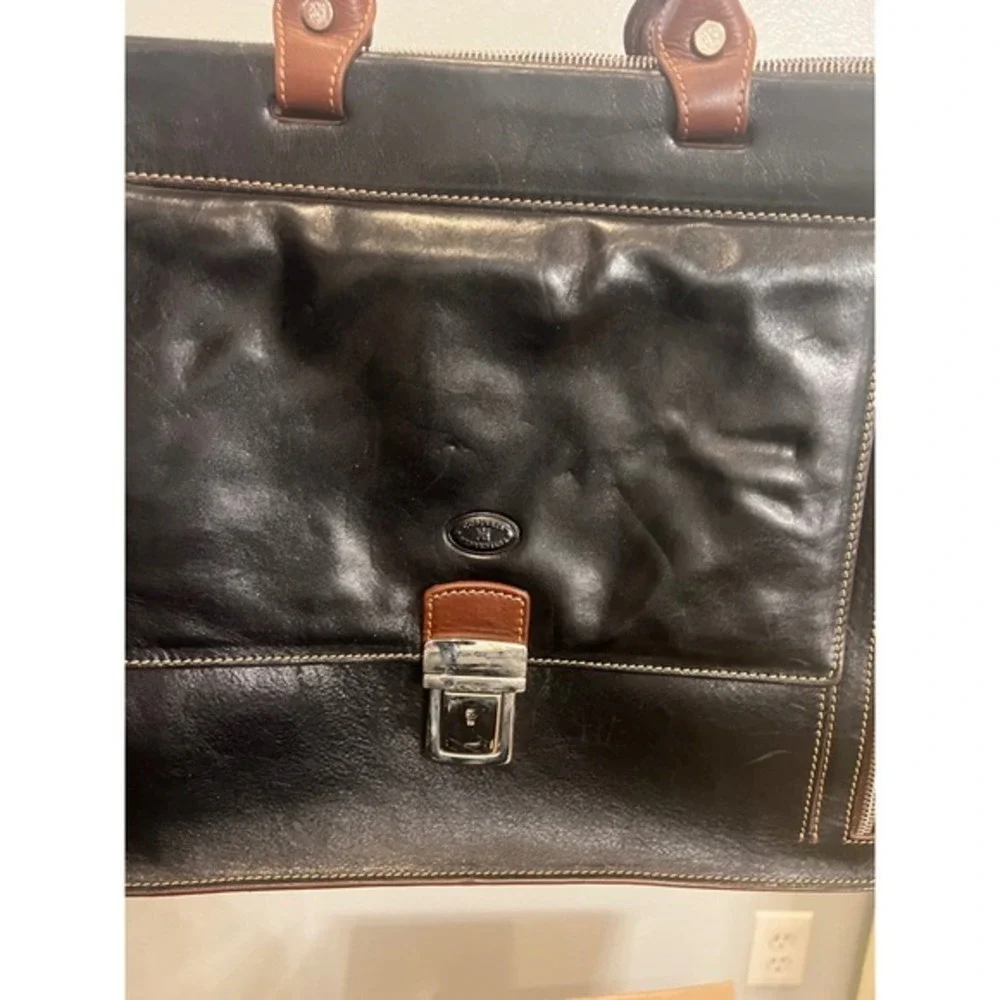 Fiorentino Leather Briefcase Laptop Bag Messenger Work Travel Brown Trim‎